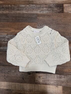 The Children's Place Girls 4 Cream Openwork Glimmer Crewneck Sweater